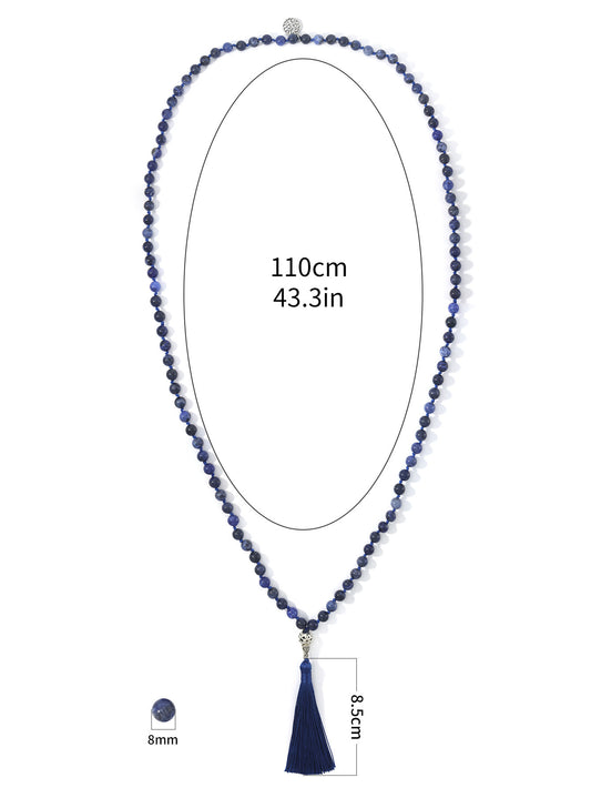 108 8mm Blue Pattern Hand Knotted Necklaces