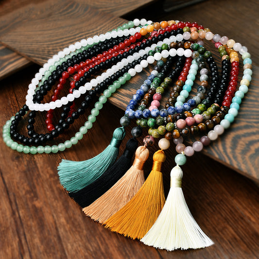 108 Natural Stone Tassels Long Necklace Women