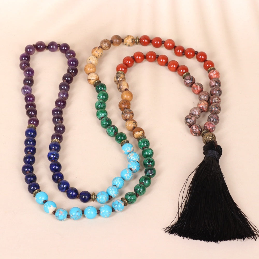 108 PCs 6mm Rainbow Color Tassel Volcanic Rock Hand-woven Beads