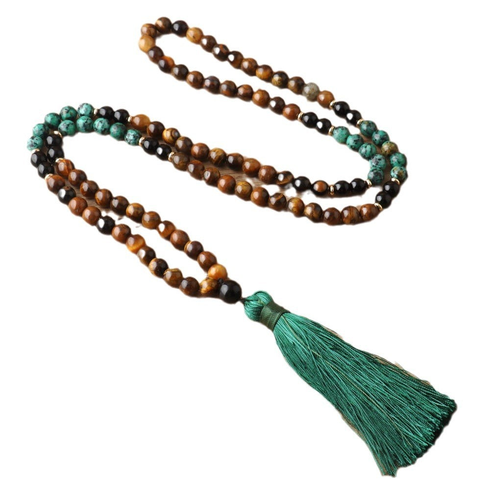108 PCs Beads Tassel Necklace Natural Tigereye