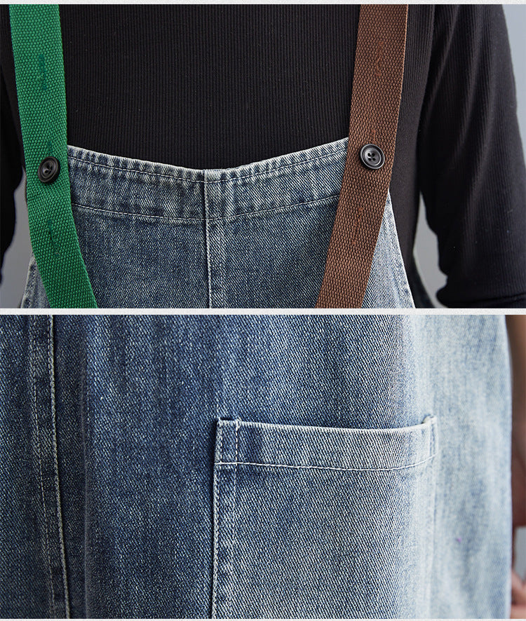 Hip Sister Clash-colored Shoulder Strap Jeans Overalls