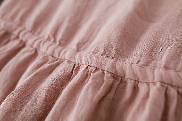 A New Short Sleeve Loose Size Women"s Cotton Hemp Dress With Hair Style In Spring And Summer Of