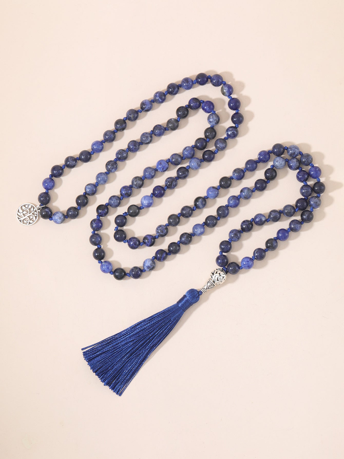 108 8mm Blue Pattern Hand Knotted Necklaces