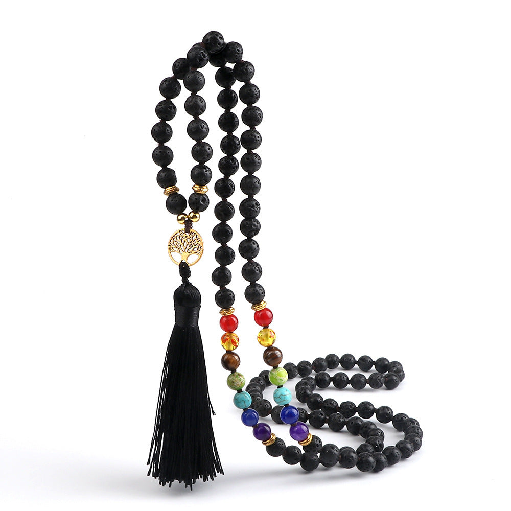 108 Obsidian Lucky Tree Tassel Pendant Carrying Strap