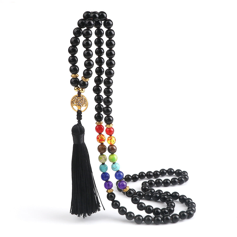 108 Obsidian Lucky Tree Tassel Pendant Carrying Strap