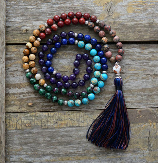 108 PCs 6mm Rainbow Color Tassel Volcanic Rock Hand-woven Beads
