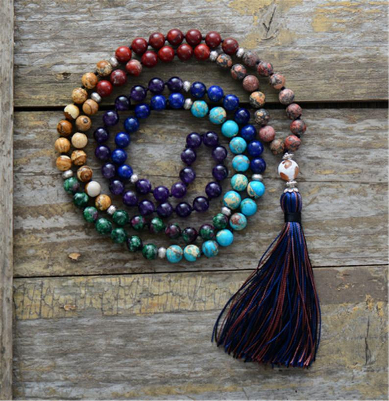 108 PCs 6mm Rainbow Color Tassel Volcanic Rock Hand-woven Beads