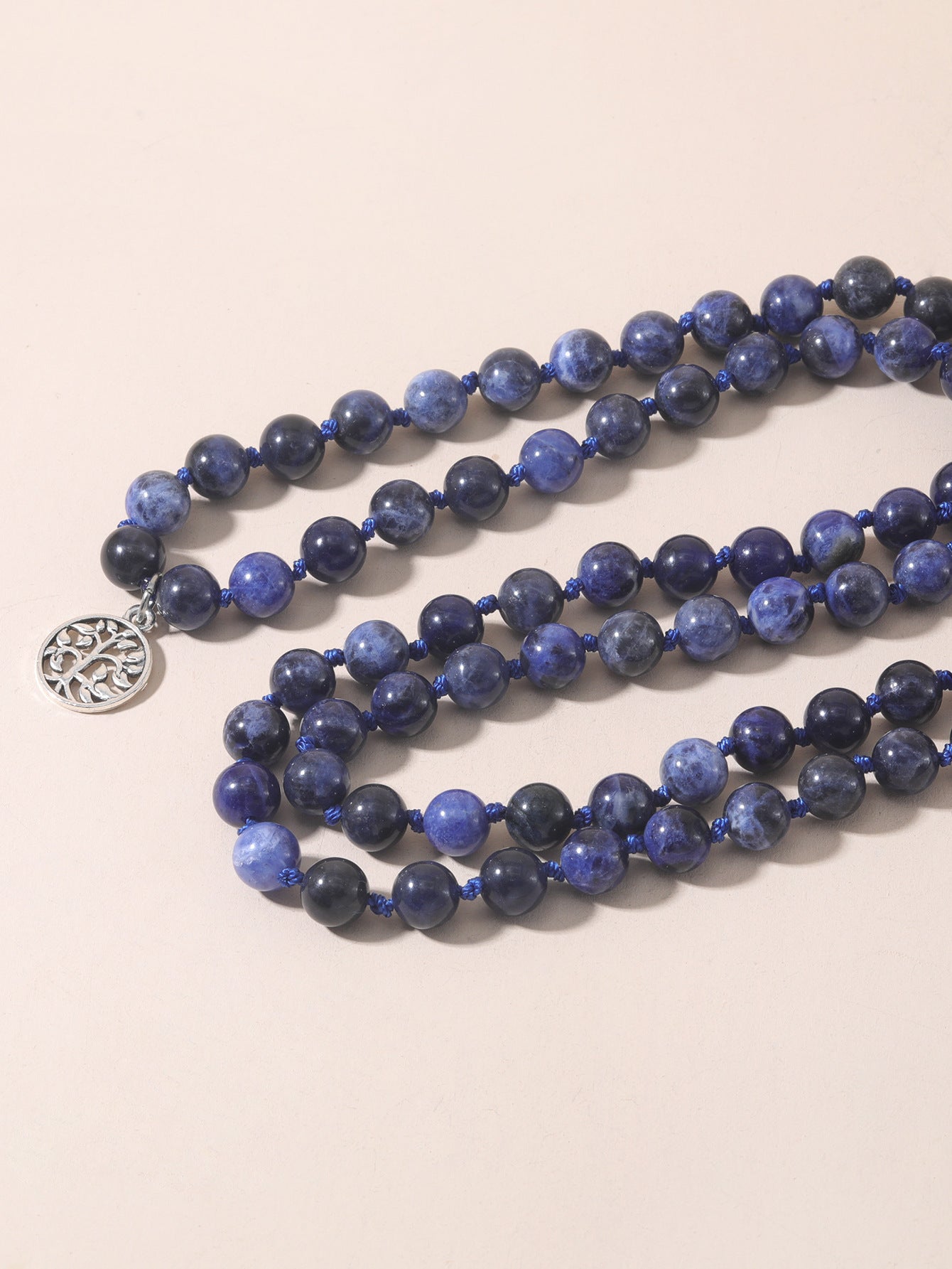 108 8mm Blue Pattern Hand Knotted Necklaces