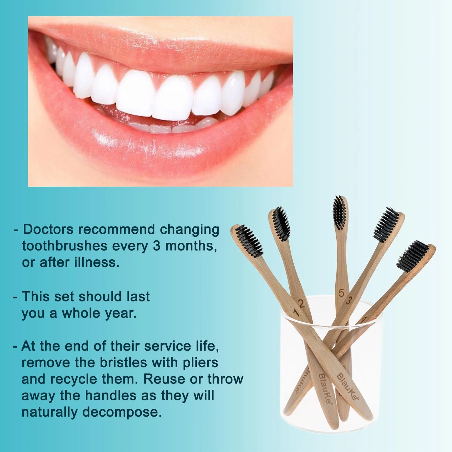 Elevate Your Smile: 5-Pack Eco-Charcoal Bamboo Toothbrushes