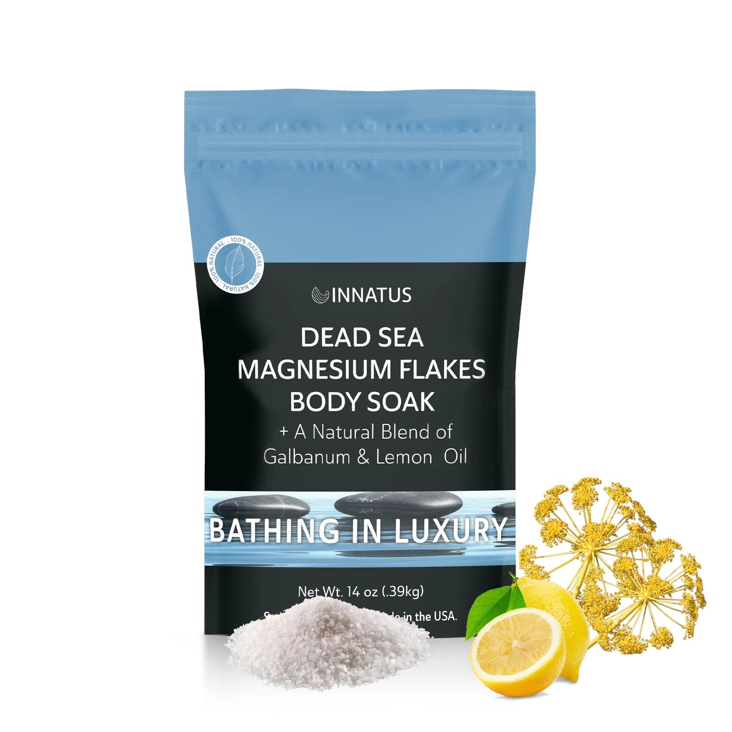 Luxury Dead Sea Spa Gift Bath Salt, Magnesium Flakes, Magnesium Oil & Geranium-Lavender Essential Oil