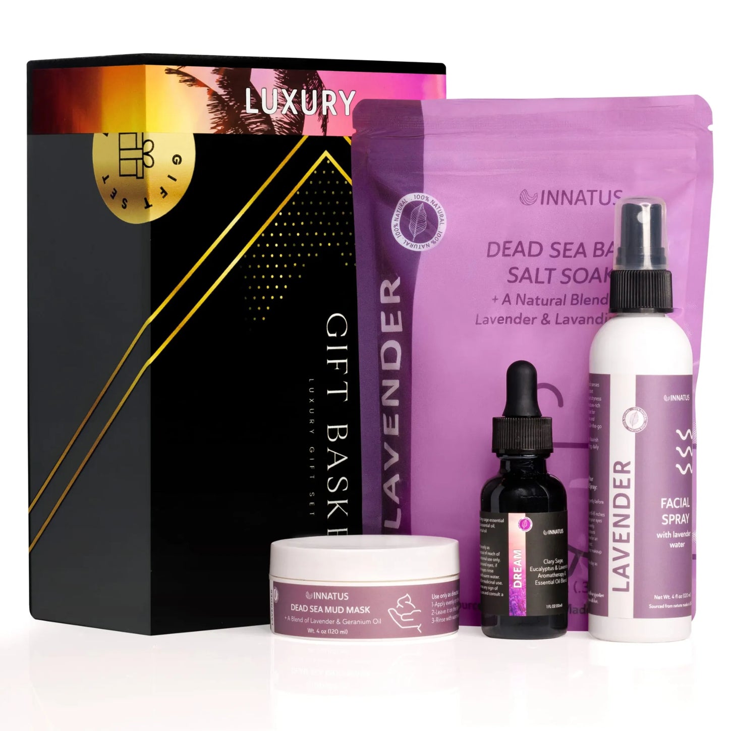 Luxury Dead Sea Spa Gift Set - Bath Salt, Facial Spray, Mud Mask & Essential Oil