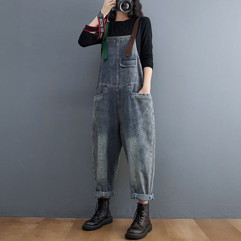 Hip Sister Clash-colored Shoulder Strap Jeans Overalls