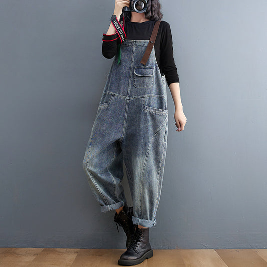Hip Sister Clash-colored Shoulder Strap Jeans Overalls
