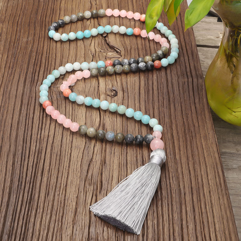 Summer New Bohemian Vacation Style 108 Colorful Stone Necklace Bracelet