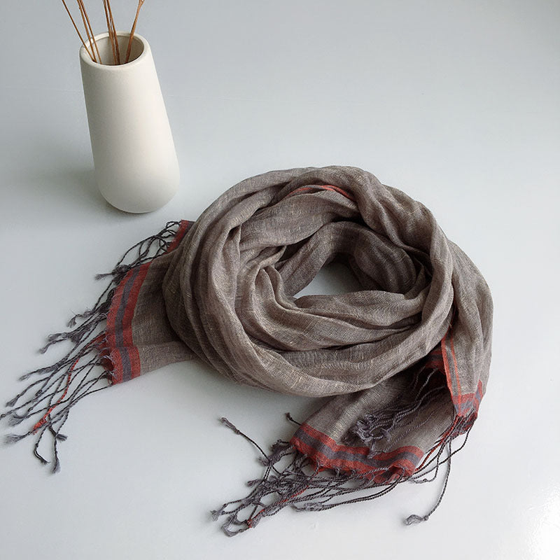Pure Linen Hemp Gray Men's And Women's All-match Oversized Scarf