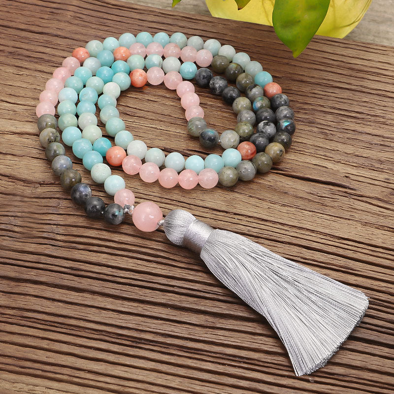 Summer New Bohemian Vacation Style 108 Colorful Stone Necklace Bracelet