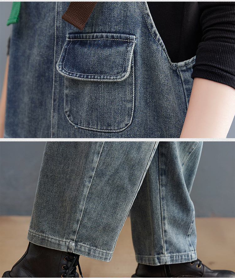 Hip Sister Clash-colored Shoulder Strap Jeans Overalls