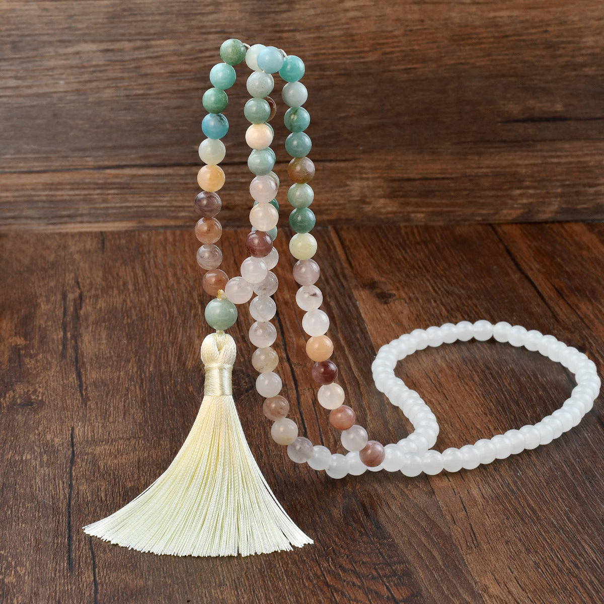 108 Natural Stone Tassels Long Necklace Women