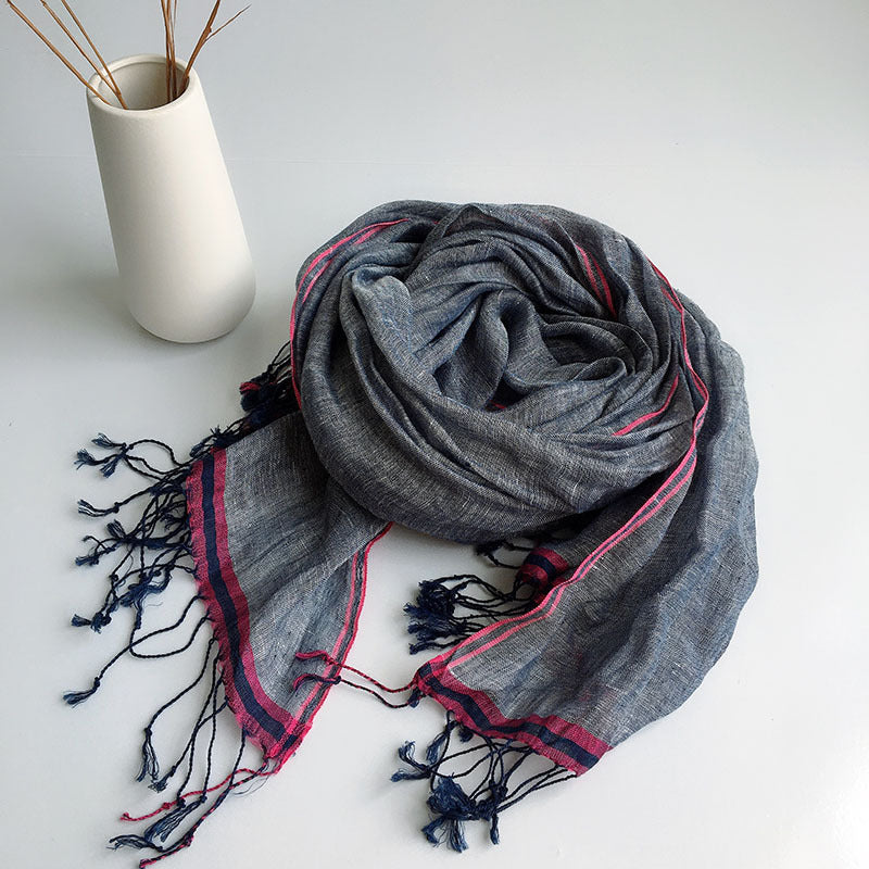 Pure Linen Hemp Gray Men's And Women's All-match Oversized Scarf