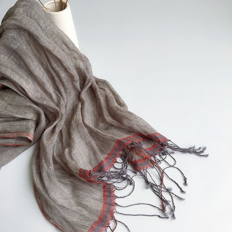 Pure Linen Hemp Gray Men's And Women's All-match Oversized Scarf