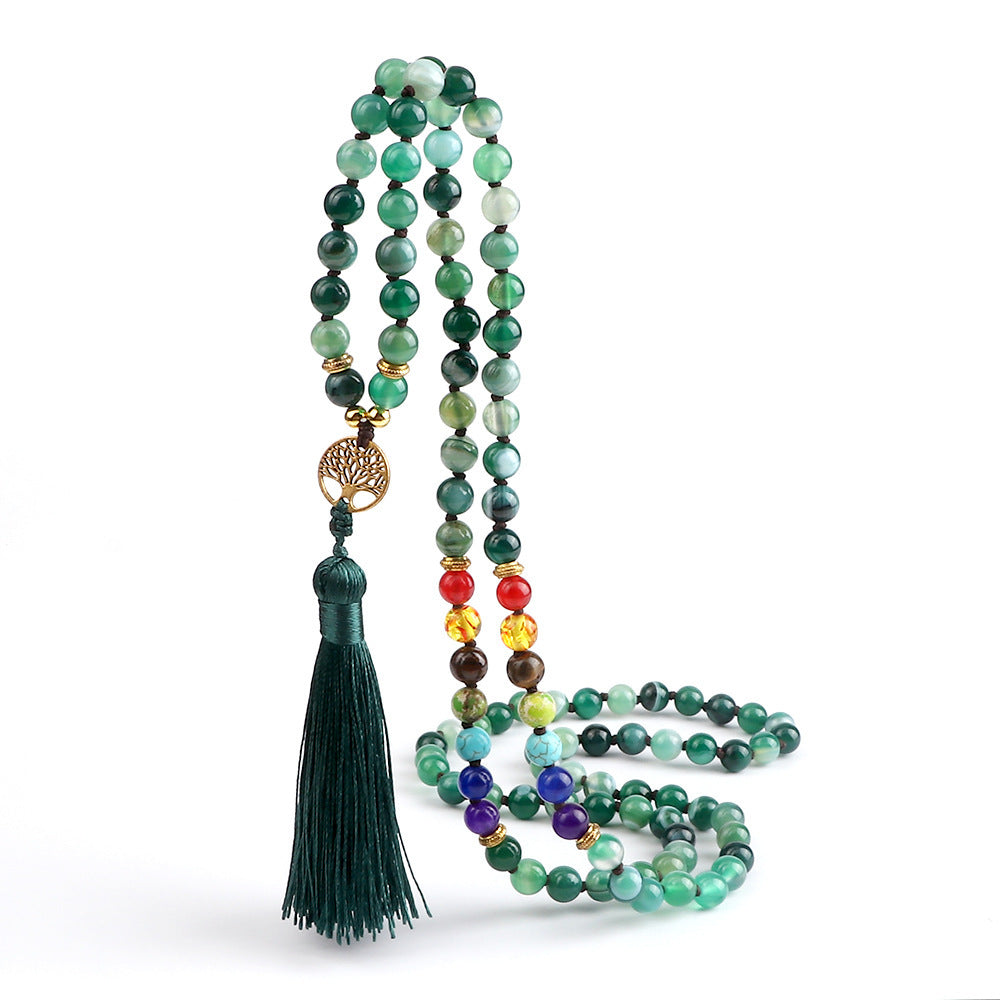 108 Obsidian Lucky Tree Tassel Pendant Carrying Strap