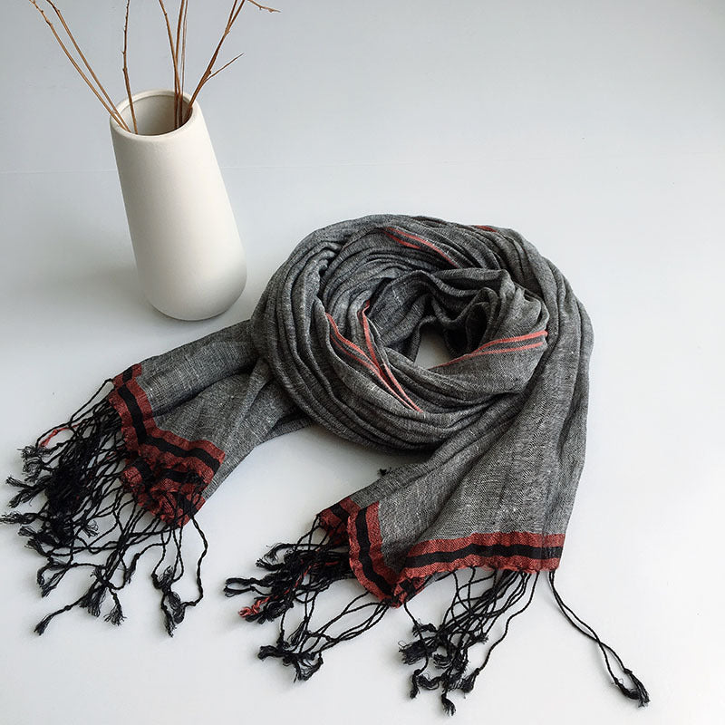 Pure Linen Hemp Gray Men's And Women's All-match Oversized Scarf