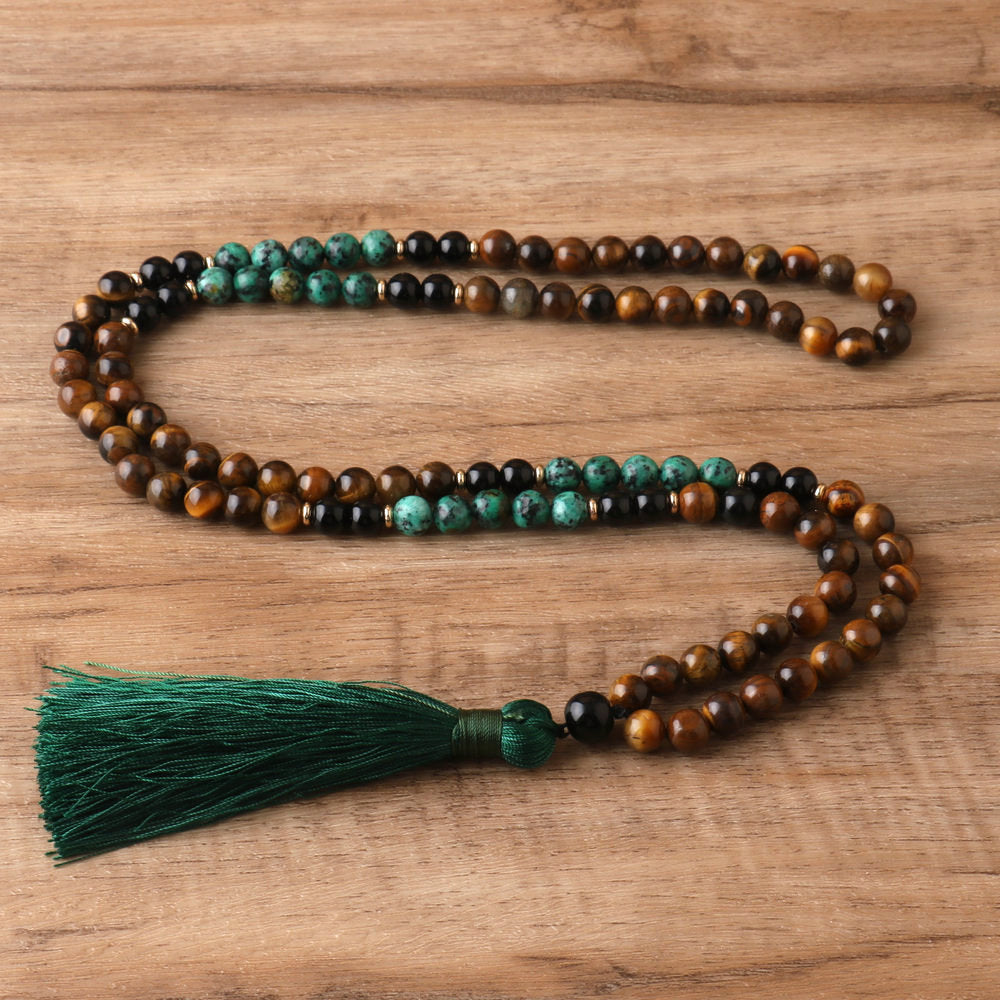 108 PCs Beads Tassel Necklace Natural Tigereye
