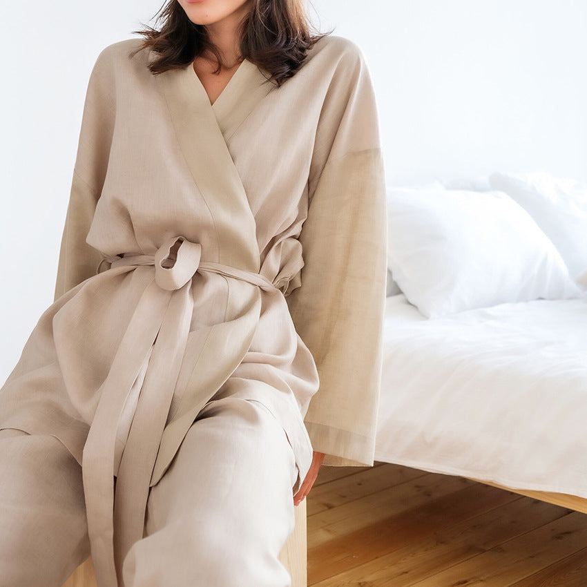 Ladies' Robe Trousers Casual Cotton And Linen Suit Homewear Outerwear