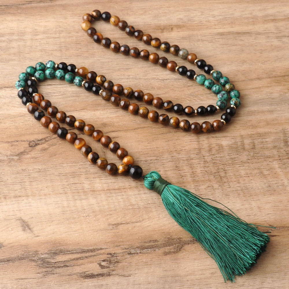108 PCs Beads Tassel Necklace Natural Tigereye