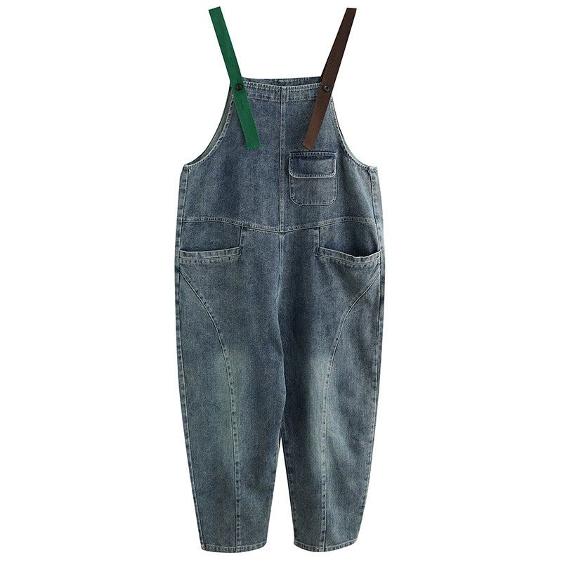 Hip Sister Clash-colored Shoulder Strap Jeans Overalls