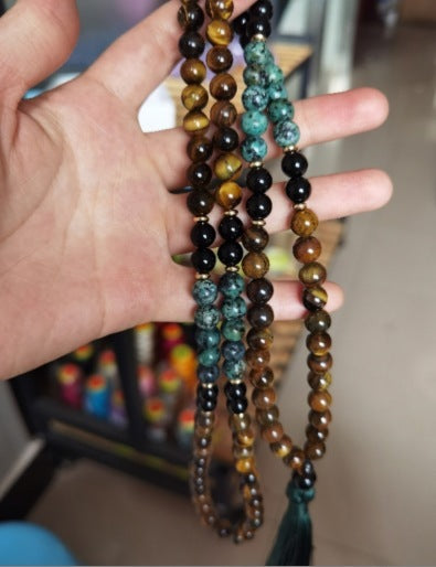 108 PCs Beads Tassel Necklace Natural Tigereye