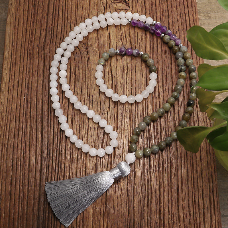 Bohemian Necklace 108 Glitter Stones Amethyst Lantern