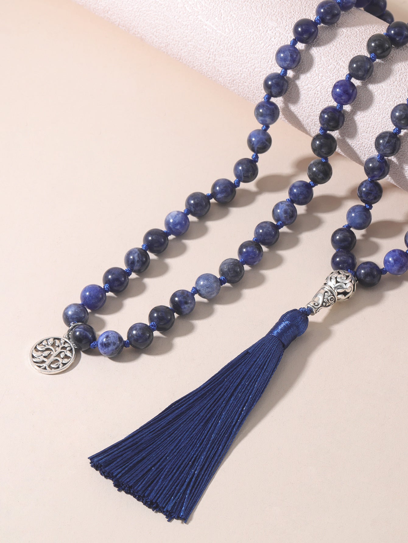 108 8mm Blue Pattern Hand Knotted Necklaces