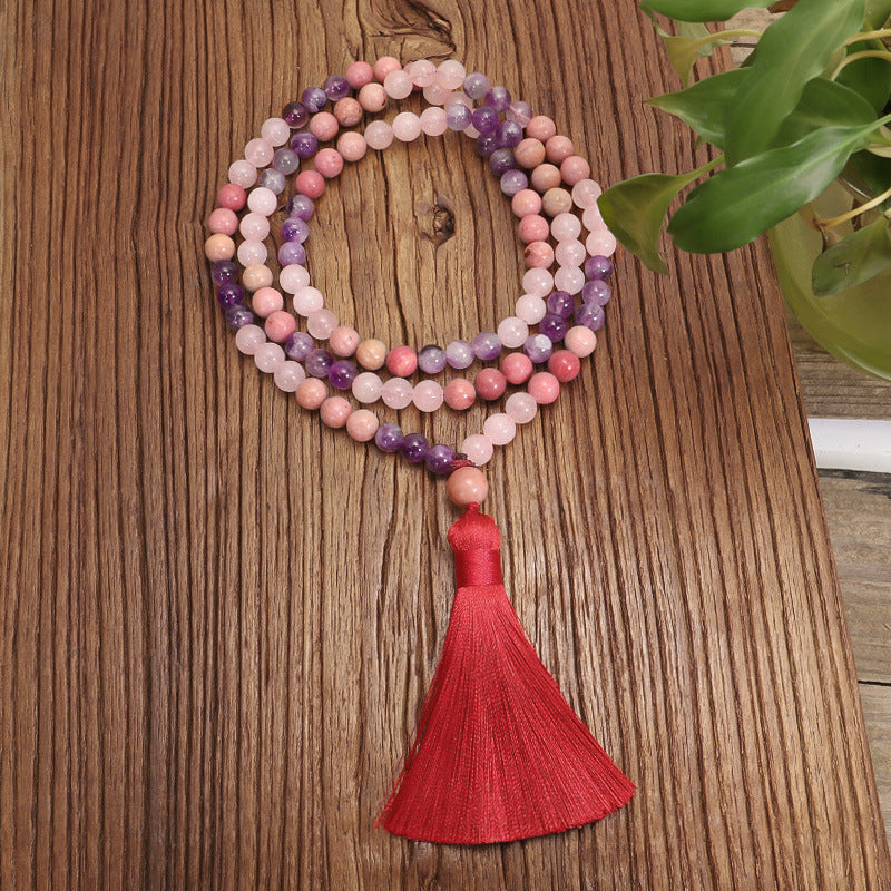 New 108 Crystal Amethyst Long Tassel Necklace