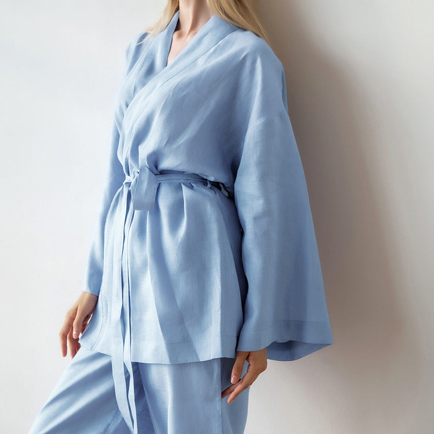 Ladies' Robe Trousers Casual Cotton And Linen Suit Homewear Outerwear