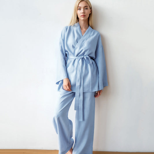 Ladies' Robe Trousers Casual Cotton And Linen Suit Homewear Outerwear