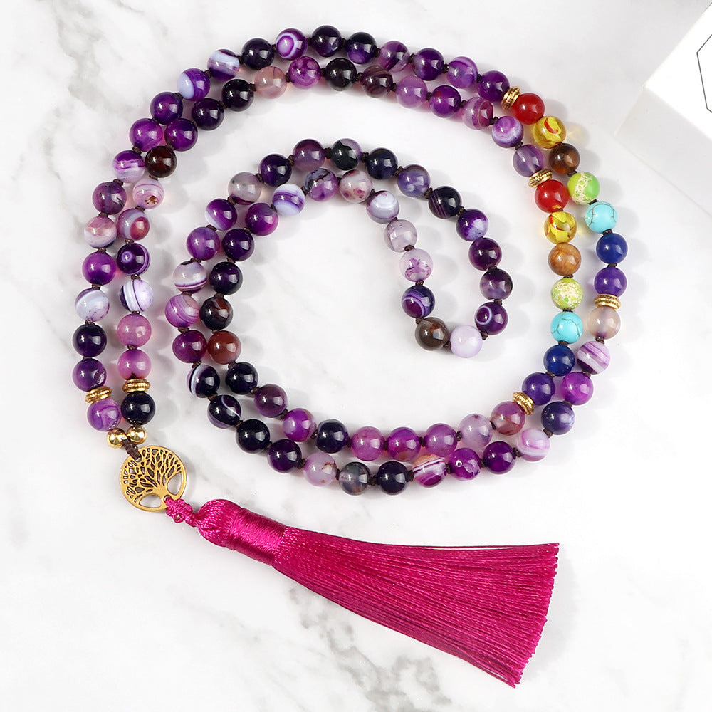 108 Obsidian Lucky Tree Tassel Pendant Carrying Strap