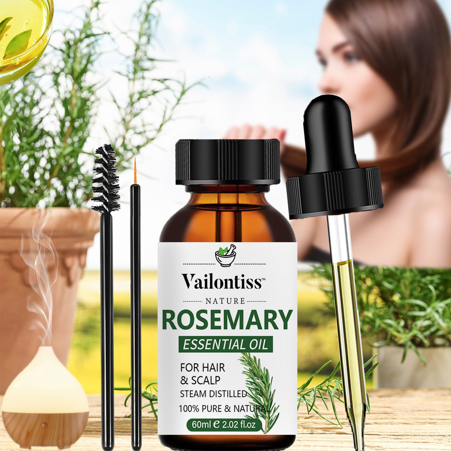 Clinical-Grade Rosemary Hair & Scalp Essential Oil (60ml) | Intense Growth & Strength Formula