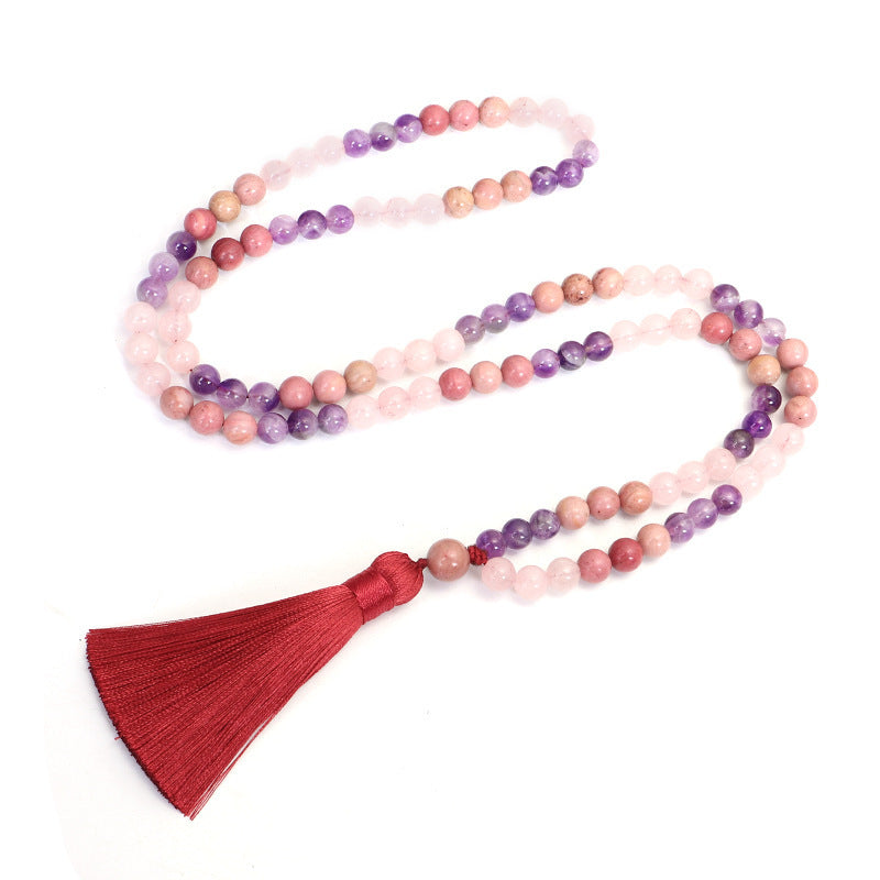 New 108 Crystal Amethyst Long Tassel Necklace