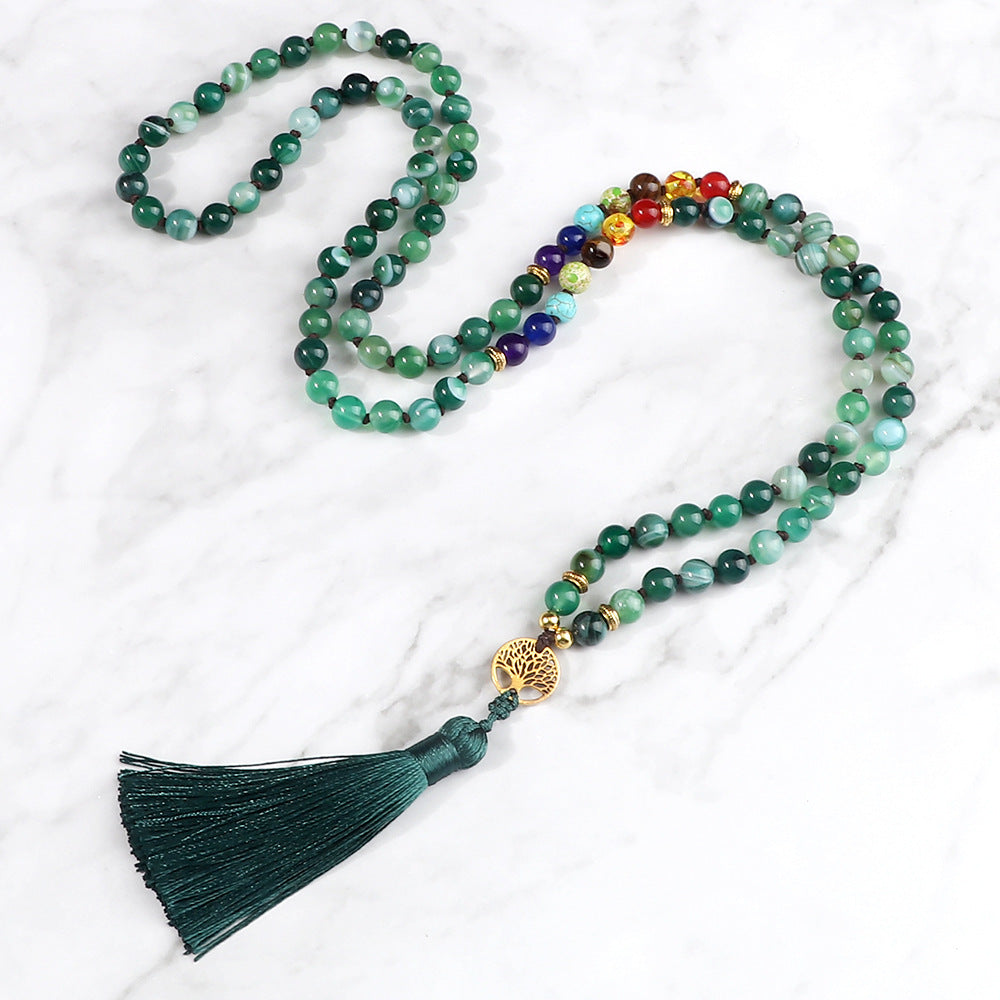 108 Obsidian Lucky Tree Tassel Pendant Carrying Strap